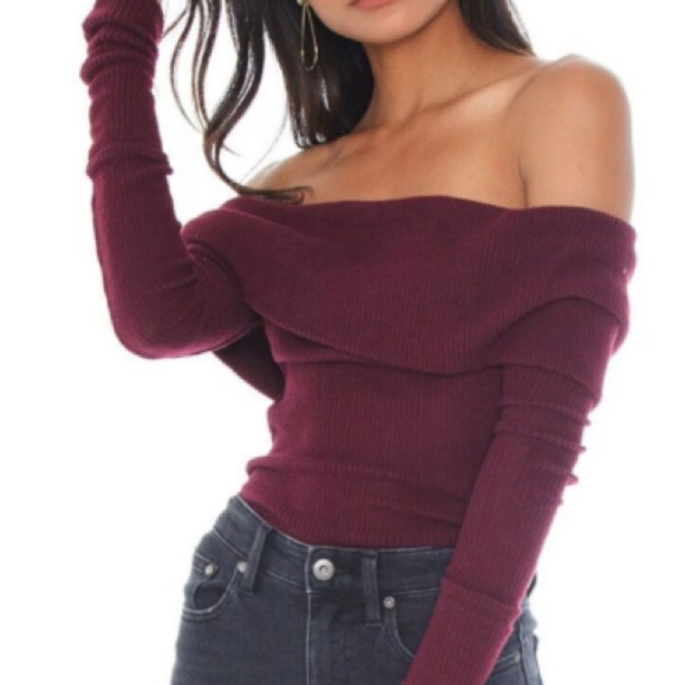 We the Free snow bunny Off-Shoulder Burgundy Sweater - Size XL